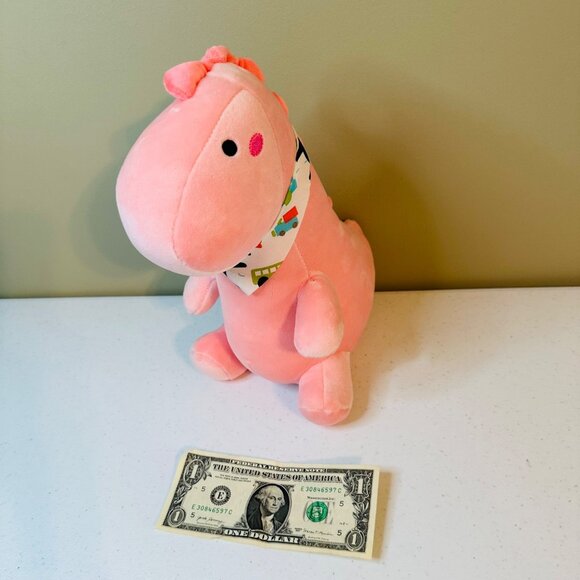 Adorable Pink Dinosaur Plush Toy With Quirky Bandana Pink Dino Stuffed Animal - Picture 11 of 11